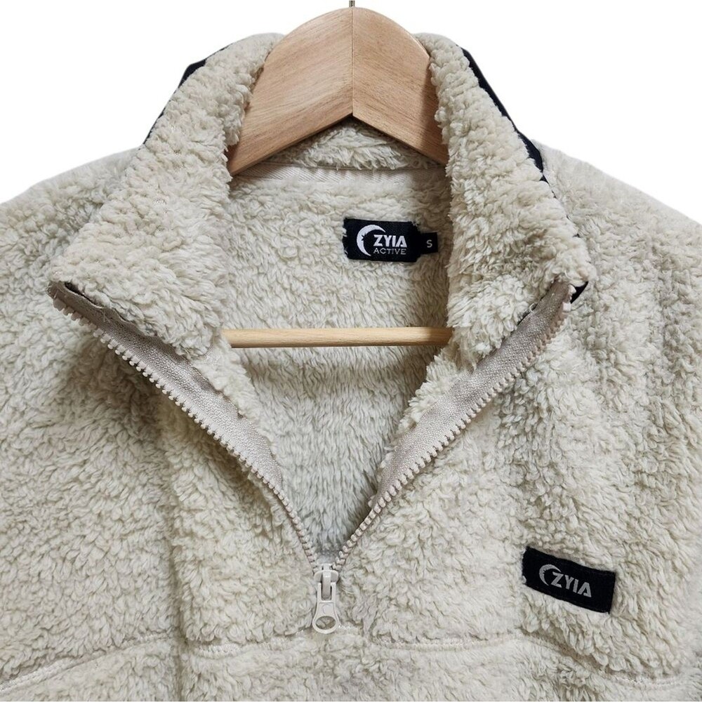 Zyia Womens Sherpa Teddy Jacket Cream 1/4 Zip Pocket Size Small Active Outdoor - Picture 5 of 12